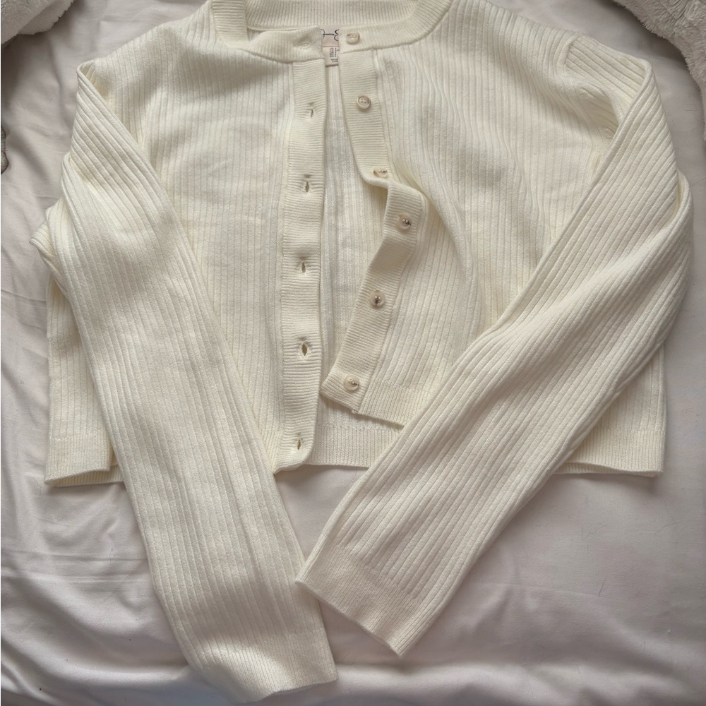 Jessica Simpson Cream Ribbed Cardigan Sweater